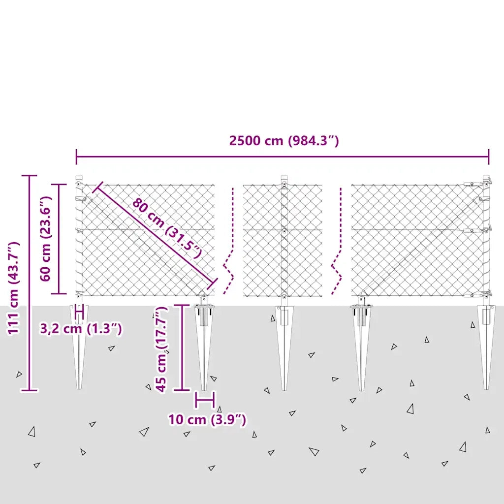 Palo della recinzione | Pannello per recinzione Argento 25 x 0,6 m (maglie 40 x 40 mm)