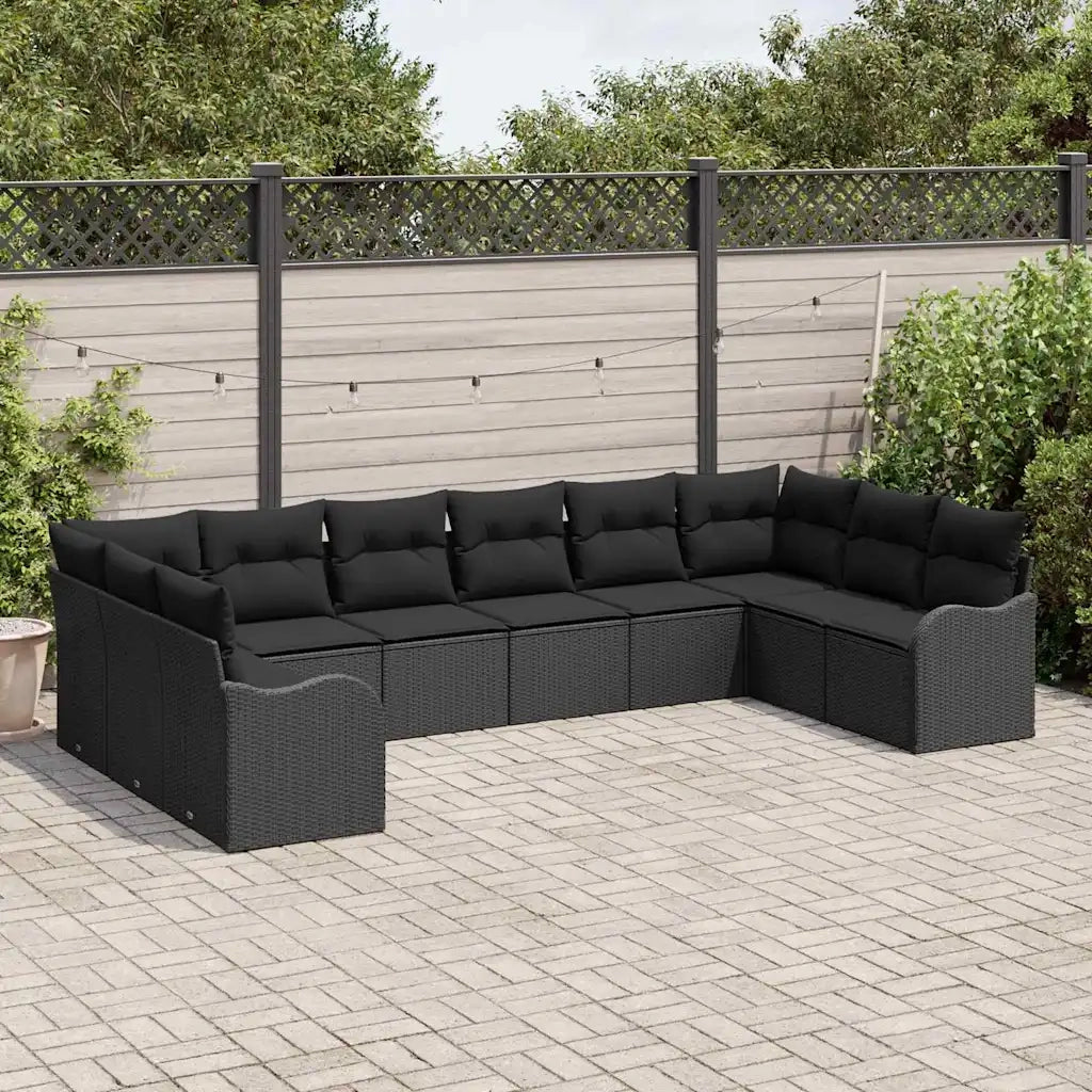 Set Divano da Giardino 10 pcs Nero polyrattan