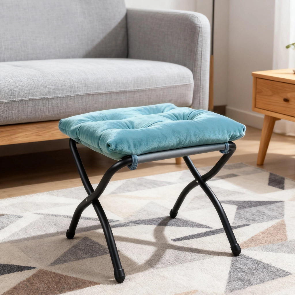 SEDIA Relax con Pouf Blu in Tessuto e Metallo