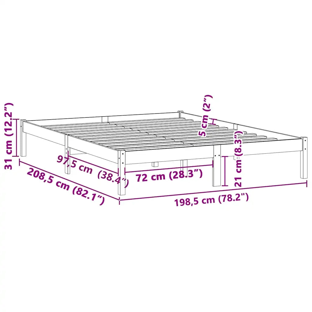 Letto matrimoniale | Letto per adulti | Giroletto senza Materasso 193x203 cm in Legno di Pino King