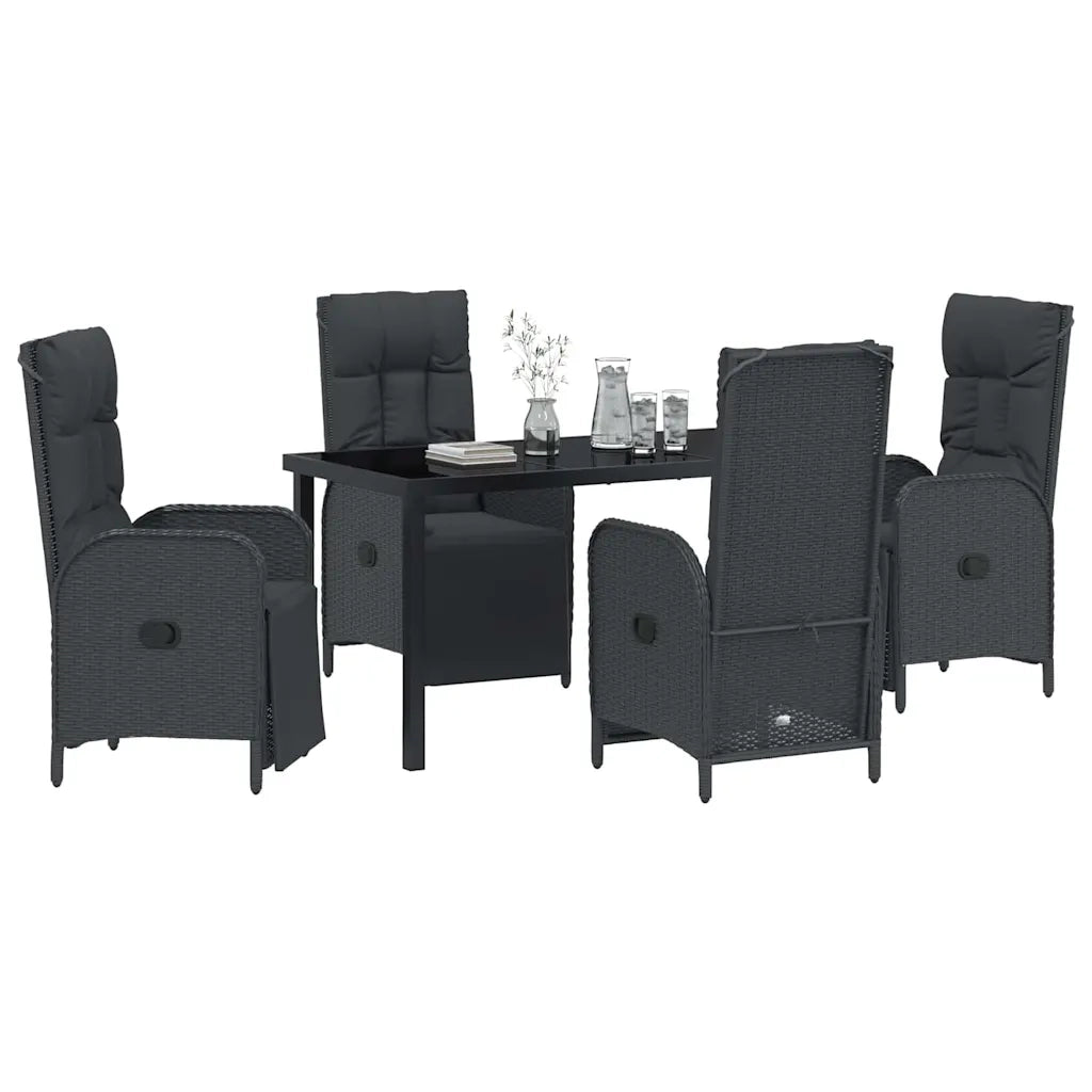 Set da Pranzo per Giardino con cuscino 5 pcs Nero polyrattan 3380122