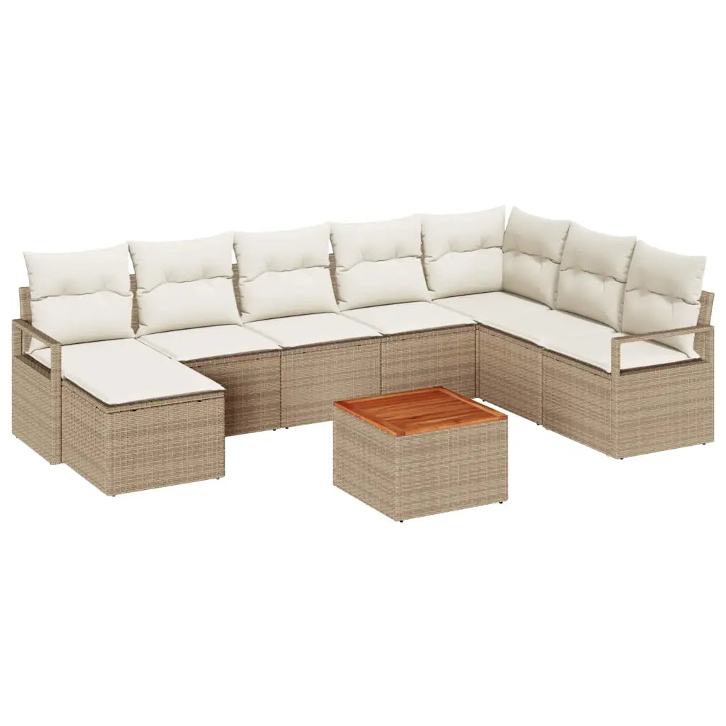 Set Divano da Giardino con cuscino 9 pcs Beige polyrattan
