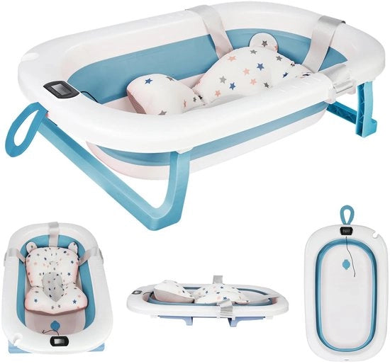Bagnetto per neonati 3 in 1, termometro, opzionabile, antiscivolo, pieghevole, compatibile con bambini fino a 6 mesi