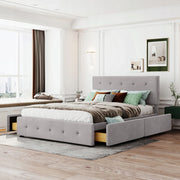 Letto imbottito 140x200 grigio con cassetti - Xylo