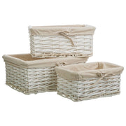 Set di 3 cestini in vimini bianchi foderati