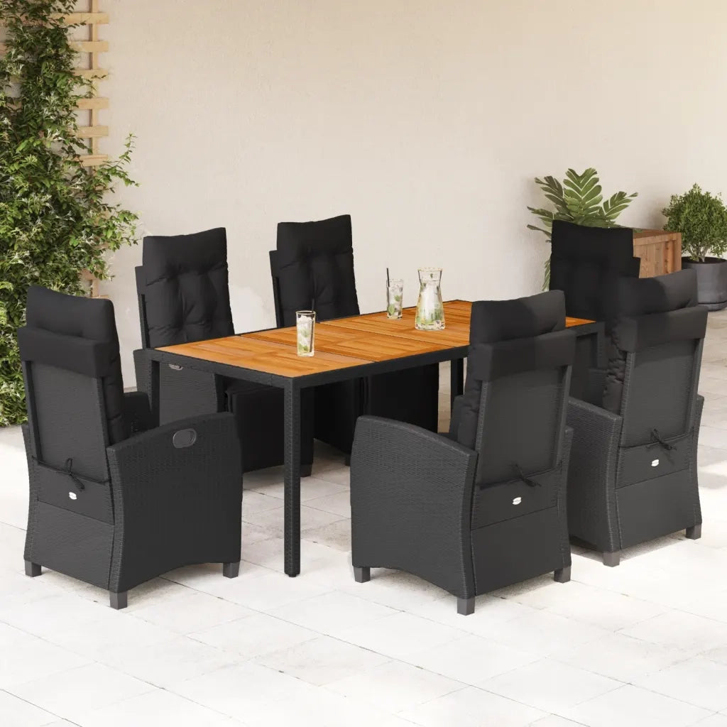 Set da Pranzo da Giardino 7 pz Nero con Cuscini in Polyrattan 3212910