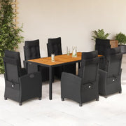 Set da Pranzo da Giardino 7 pz Nero con Cuscini in Polyrattan 3212910