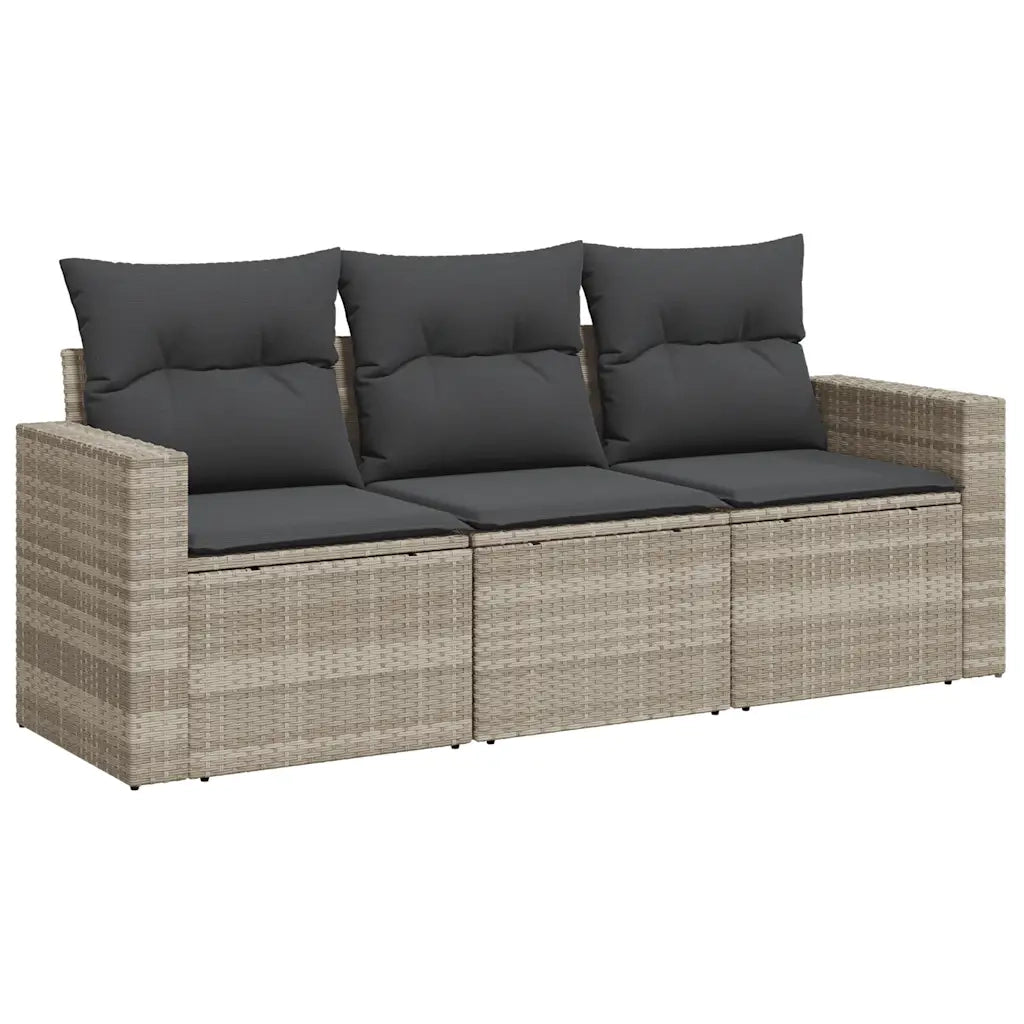 Set Divano da Giardino 3pz | Set Salotto da Giardino con Cuscini Grigio Chiaro Polyrattan