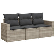 Set Divano da Giardino 3pz | Set Salotto da Giardino con Cuscini Grigio Chiaro Polyrattan