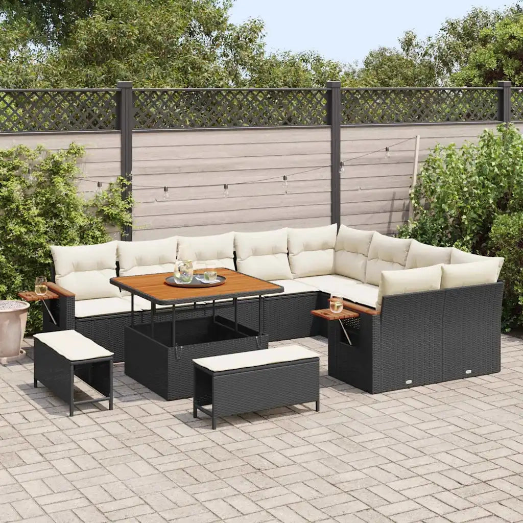 Set Divano da Giardino 13 pcs Nero e Crema polyrattan 3365155