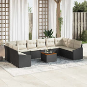 Set Divano da Giardino con cuscino 11 pcs Nero polyrattan