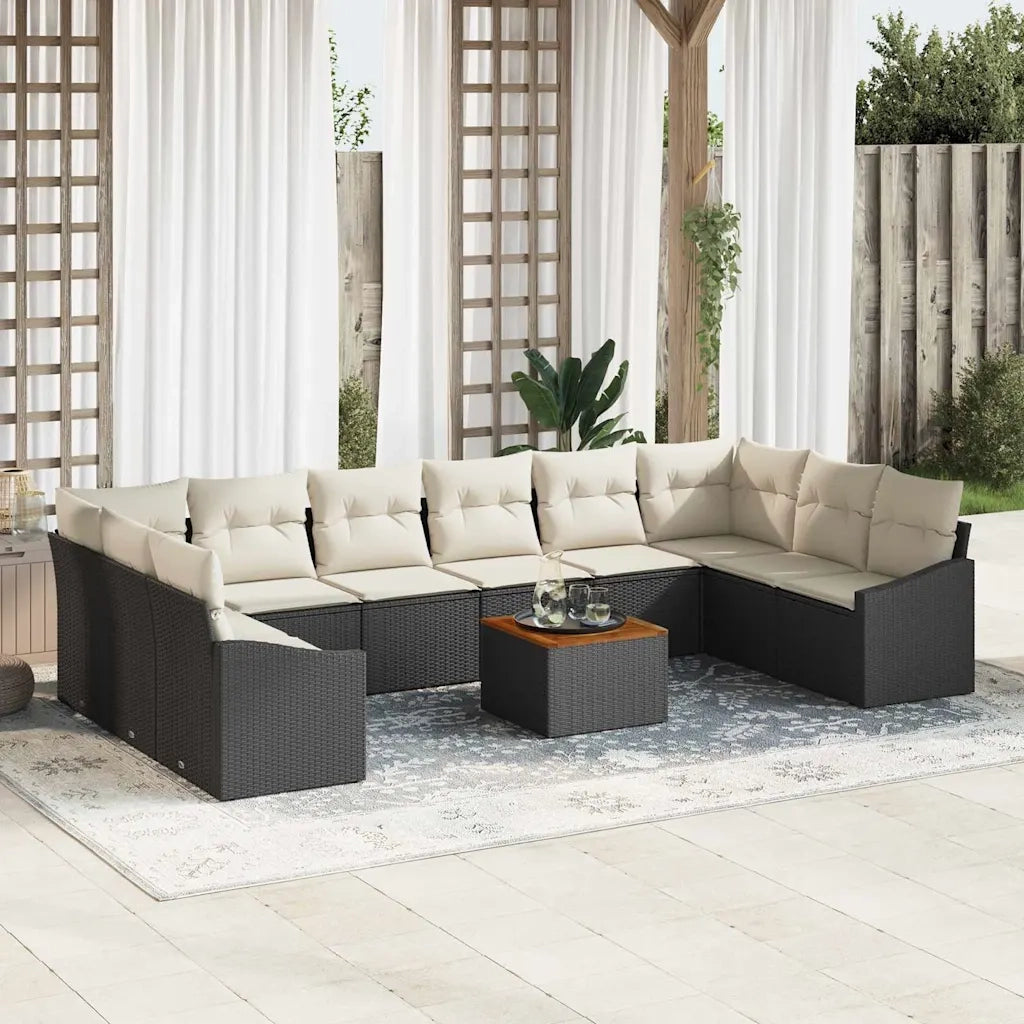 Set Divano da Giardino con cuscino 11 pcs Nero polyrattan