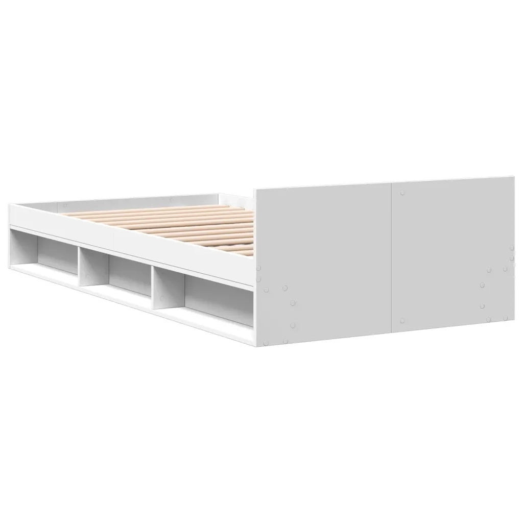 Letto singolo | Letto per adulti | Giroletto con Cassetto Bianco 90x200 cm in Legno Multistrato