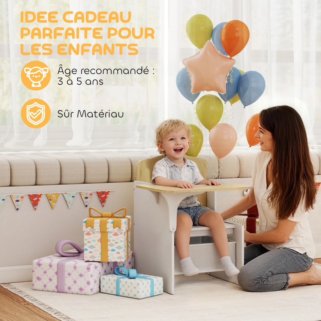 Scrivania con sedia e contenitore per bambini ¨C Xylo ¨C Set 2-in-1 bianco per disegno e gioco