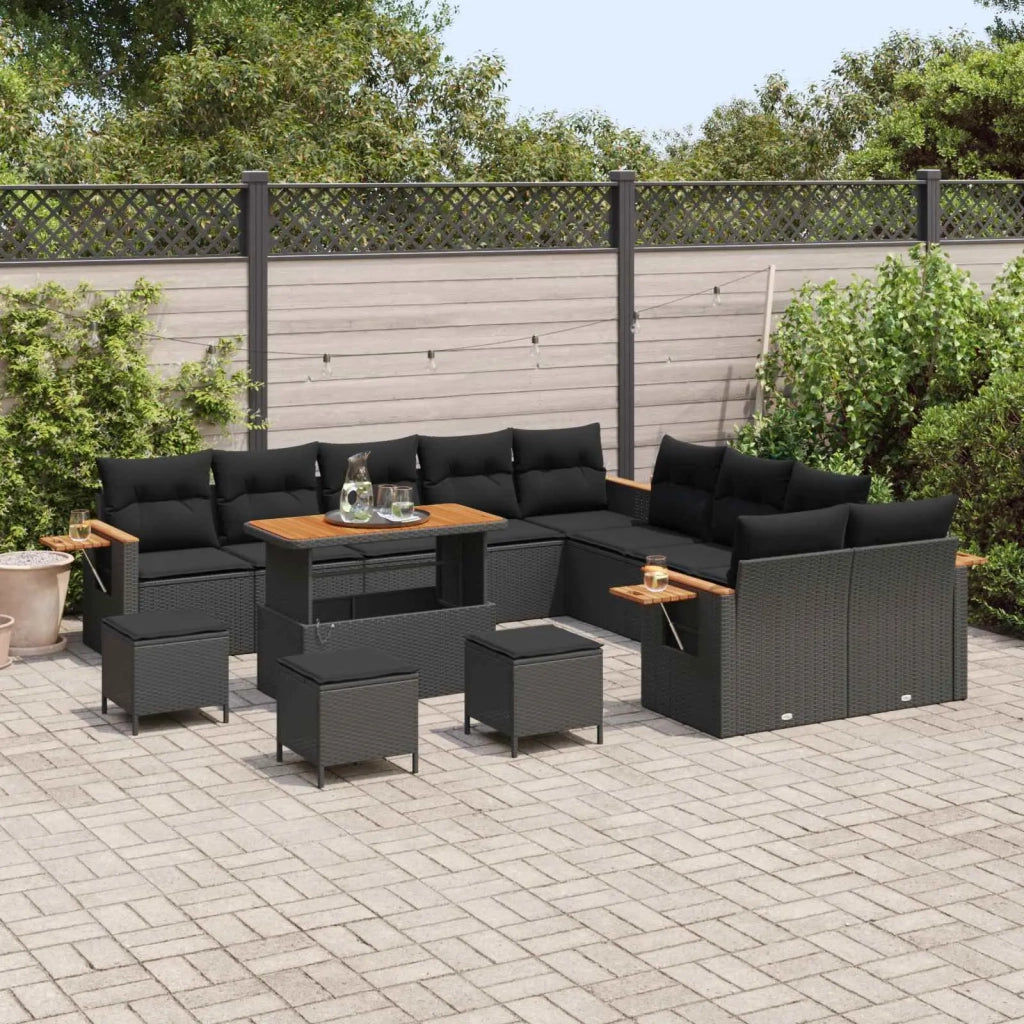 Set Divano da Giardino con cuscino 18 pcs Nero polyrattan 3365189