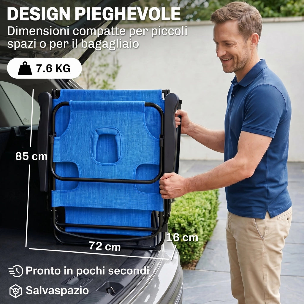 Sdraio da Giardino Pieghevole con Schienale Regolabile, Cuscino e Foro per Viso, Blu Scuro