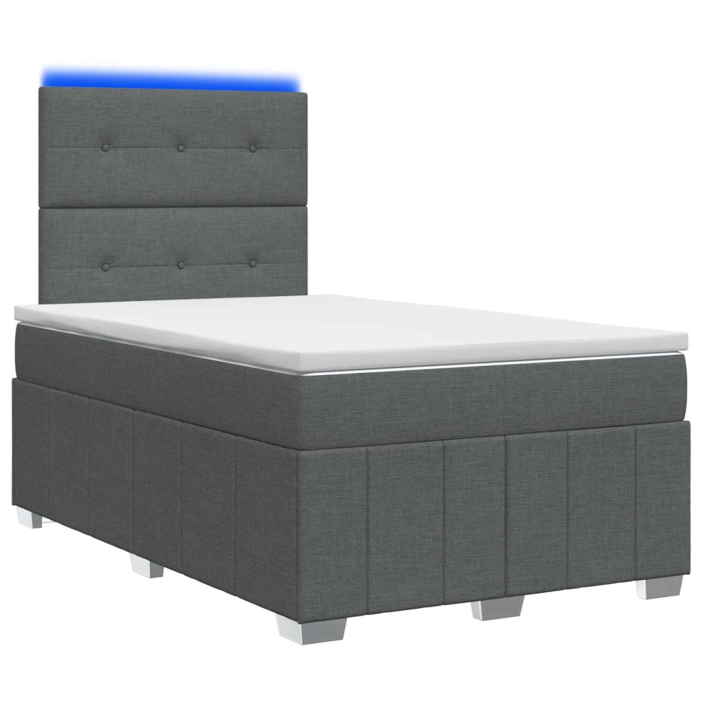 Letto Box Spring LED con Materasso Grigio Scuro 120 x 200 cm 3455578