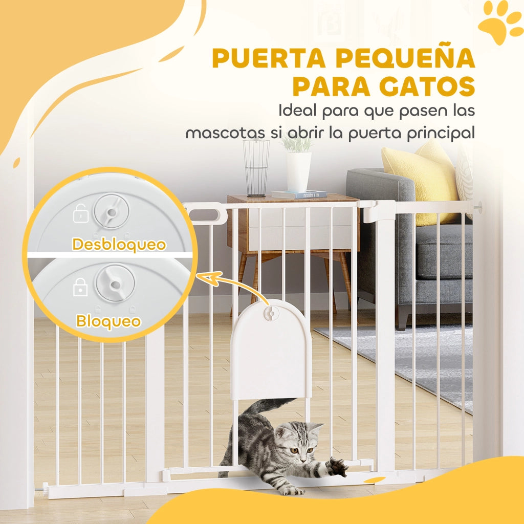 Cancelletto di Sicurezza per Cani con Porta ¨C Xylo ¨C Estensibile 75-131 cm, Bianco