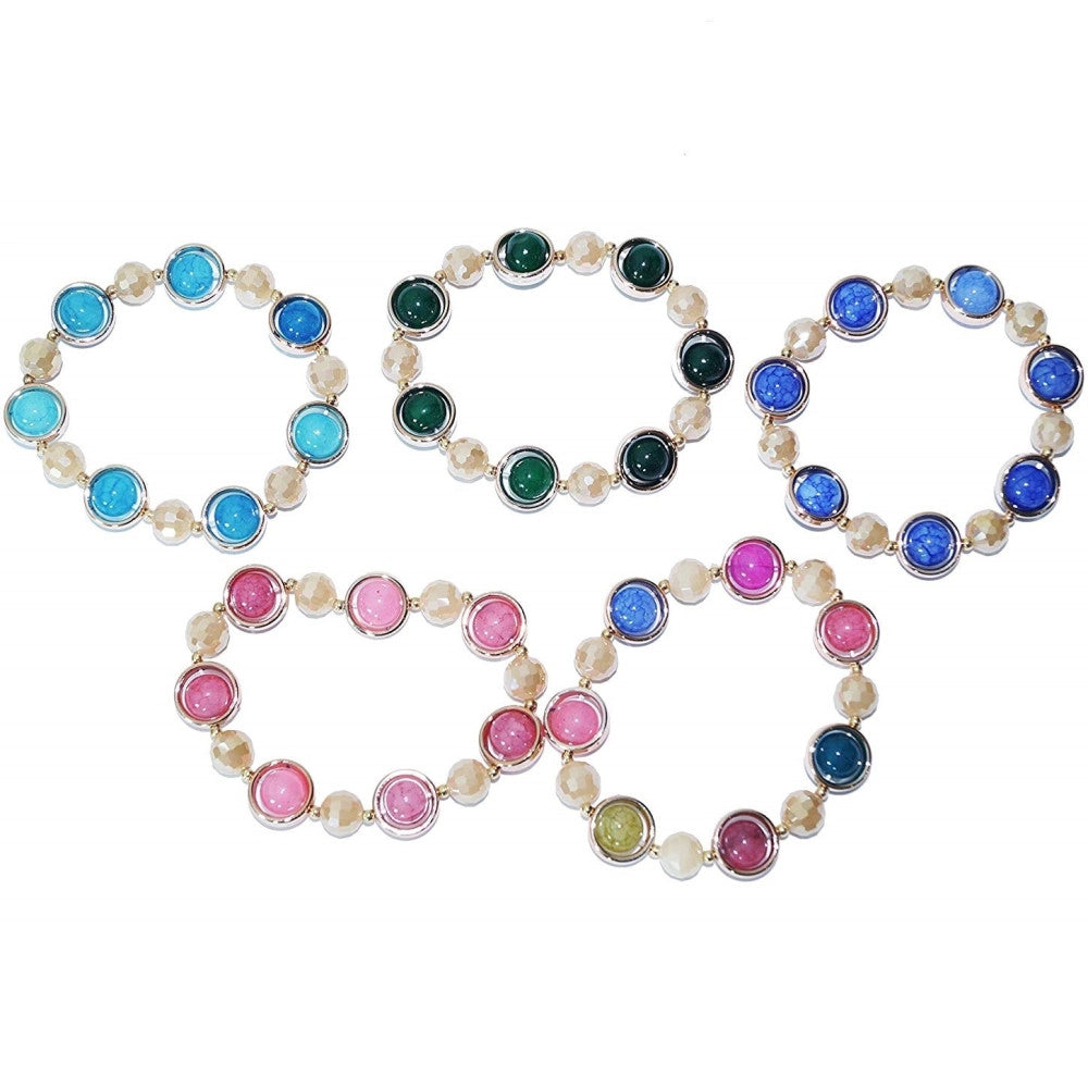 Trade Shop - Bracciale Braccialetto Perle Sfere Colorati Molla Elasticizzato Donna Gioielli -