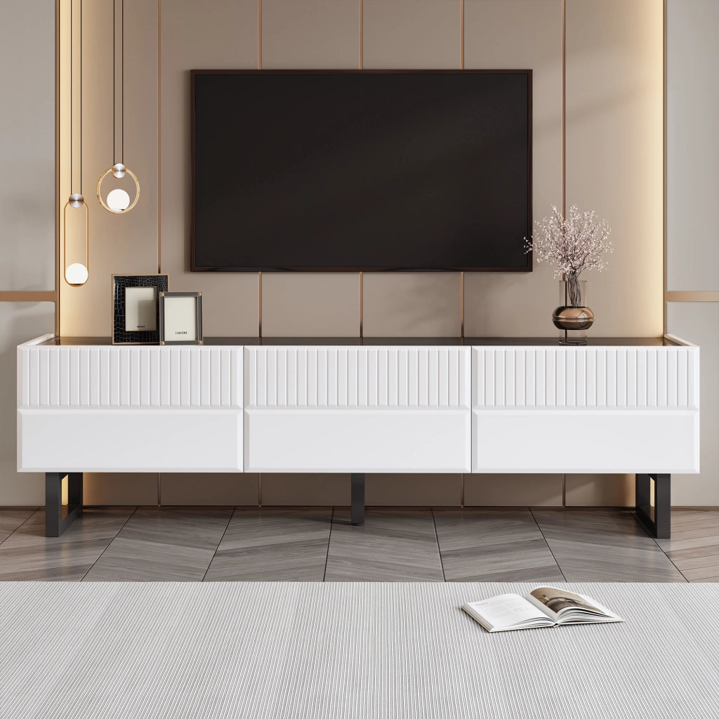 Cassettiera per TV nera e bianca in MDF e truciolare; lunghezza 170 cm