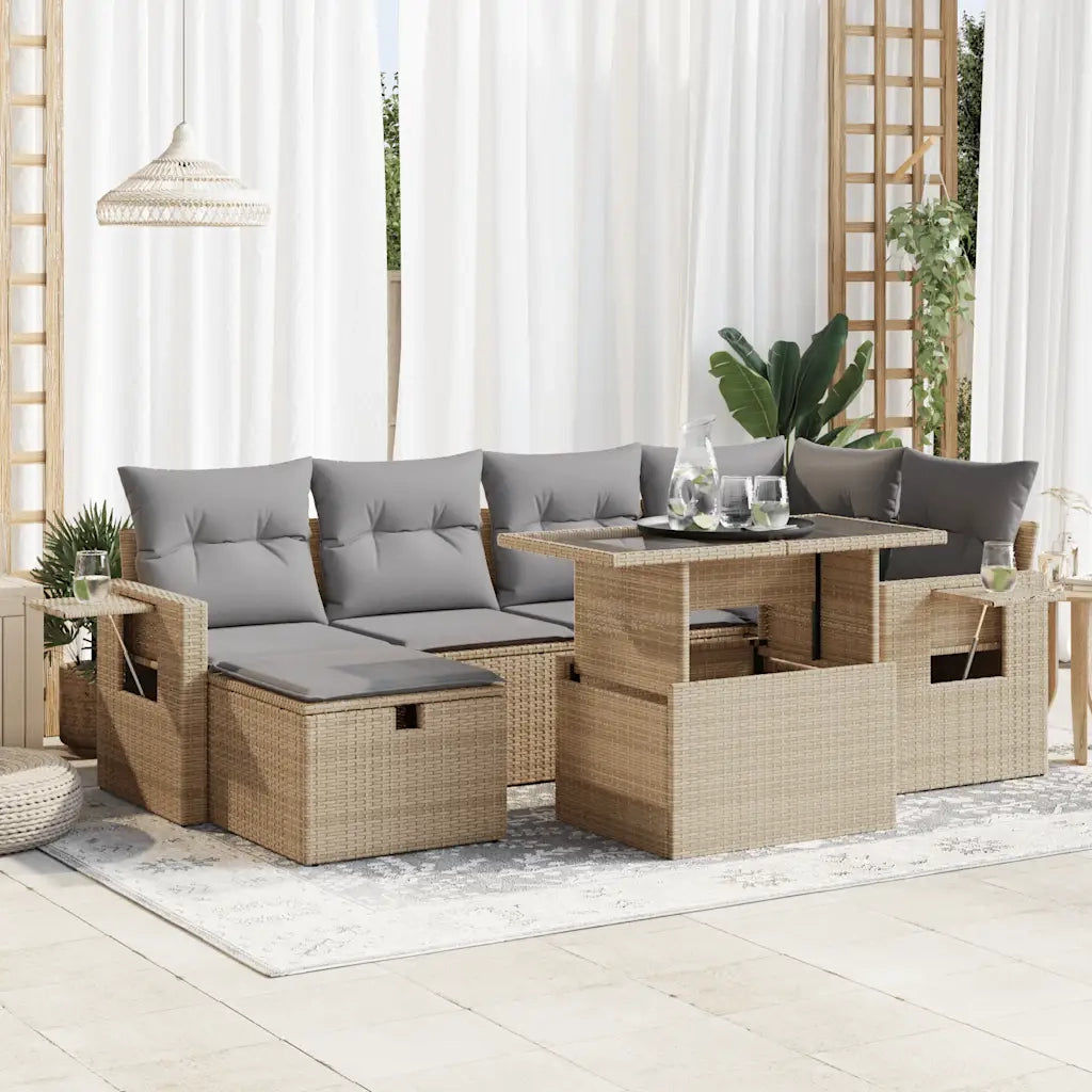 Set Divani da Giardino 7 pz con Cuscini Beige in Polyrattan 3327859