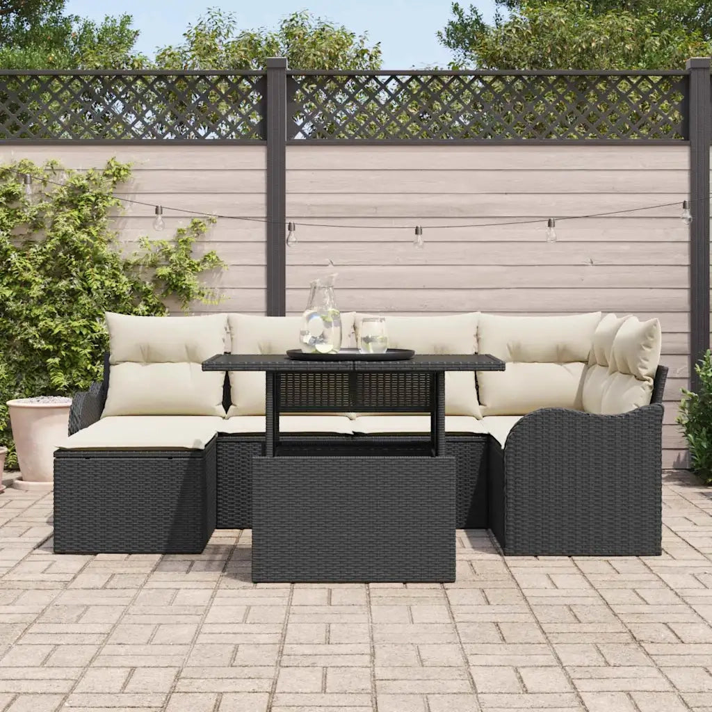 Set Divano da Giardino con cuscino 7 pcs Nero Poly Rattan 3357230