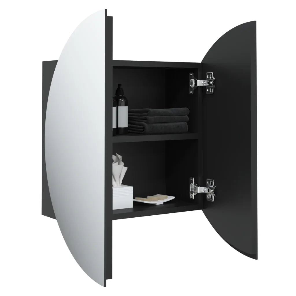 Armadio da Bagno | Mobile da Bagno con Specchio Rotondo e LED Nero 47x47x17,5 cm