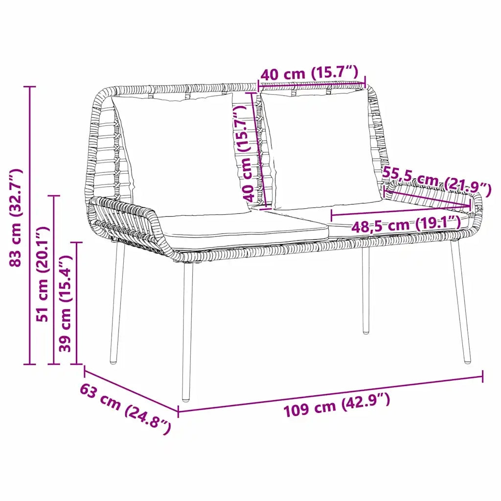 Set da Pranzo per Giardino 3 pcs Nero e antracite polyrattan 42010358
