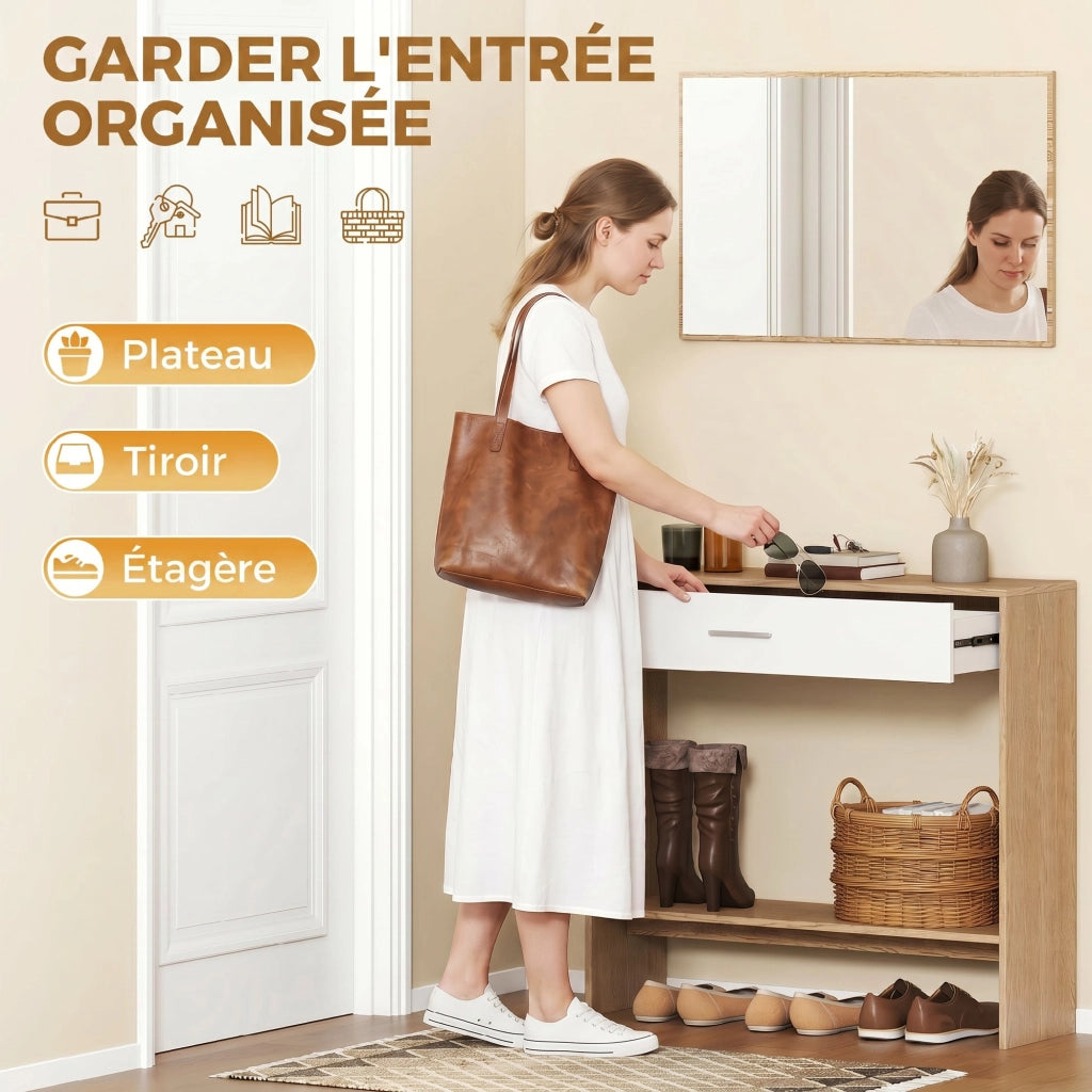 Consolle ingresso con specchio e cassetto ¨C Xylo ¨C legno rovere 91,5x27,9x85,5 cm
