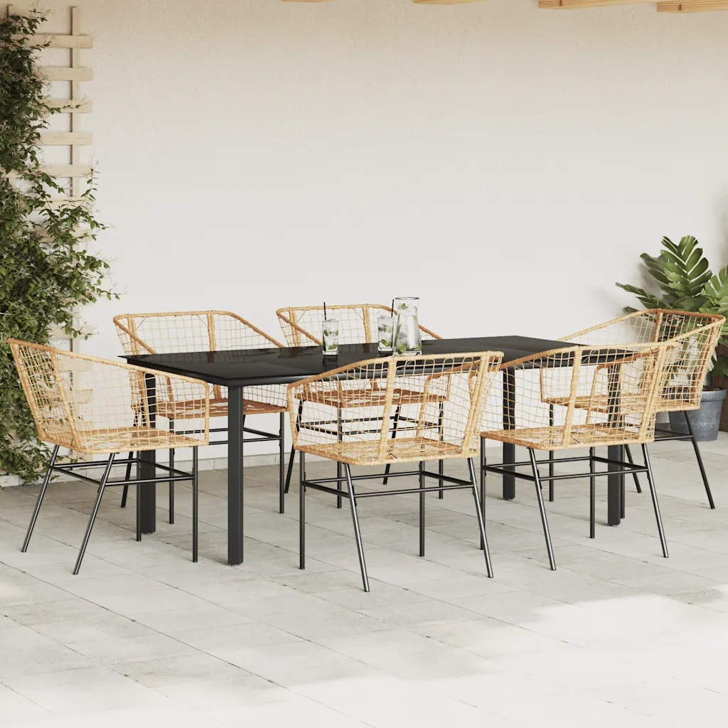 Set Pranzo da Giardino 7pz Marrone Polyrattan Vetro 3334595
