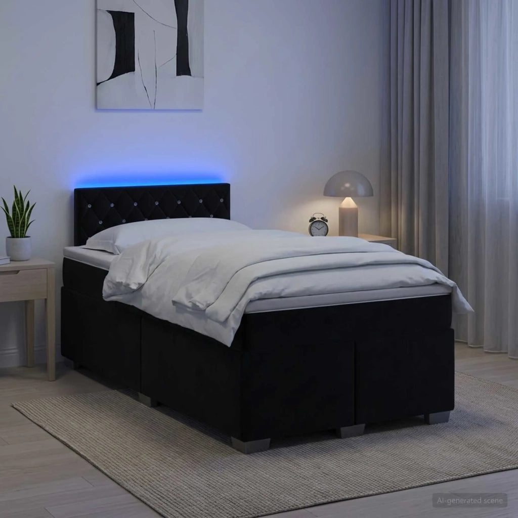 Letto con Box Spring, Materasso e LED Nero 120 x 190 cm Velluto 3452134