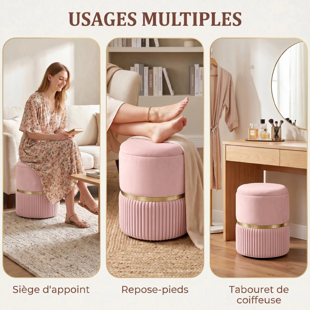 Pouf contenitore con cuscino in velluto ¨C Xylo ¨C Rosa 36x36x44 cm