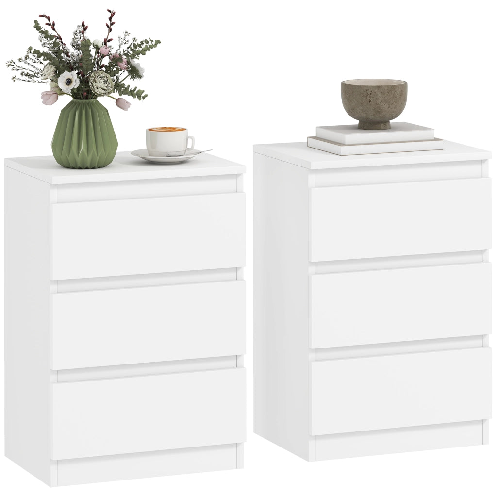 Comodino Set 2 Pezzi ¨C Xylo ¨C 3 Cassetti Bianco Legno