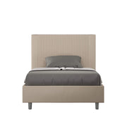 Letto una piazza e mezza con rete imbottito 130x190 similpelle tortora Goya