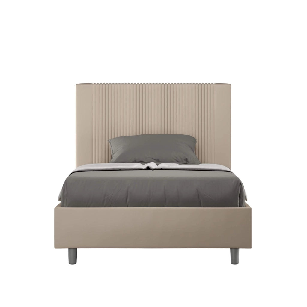 Letto una piazza e mezza con rete imbottito 130x190 similpelle tortora Goya