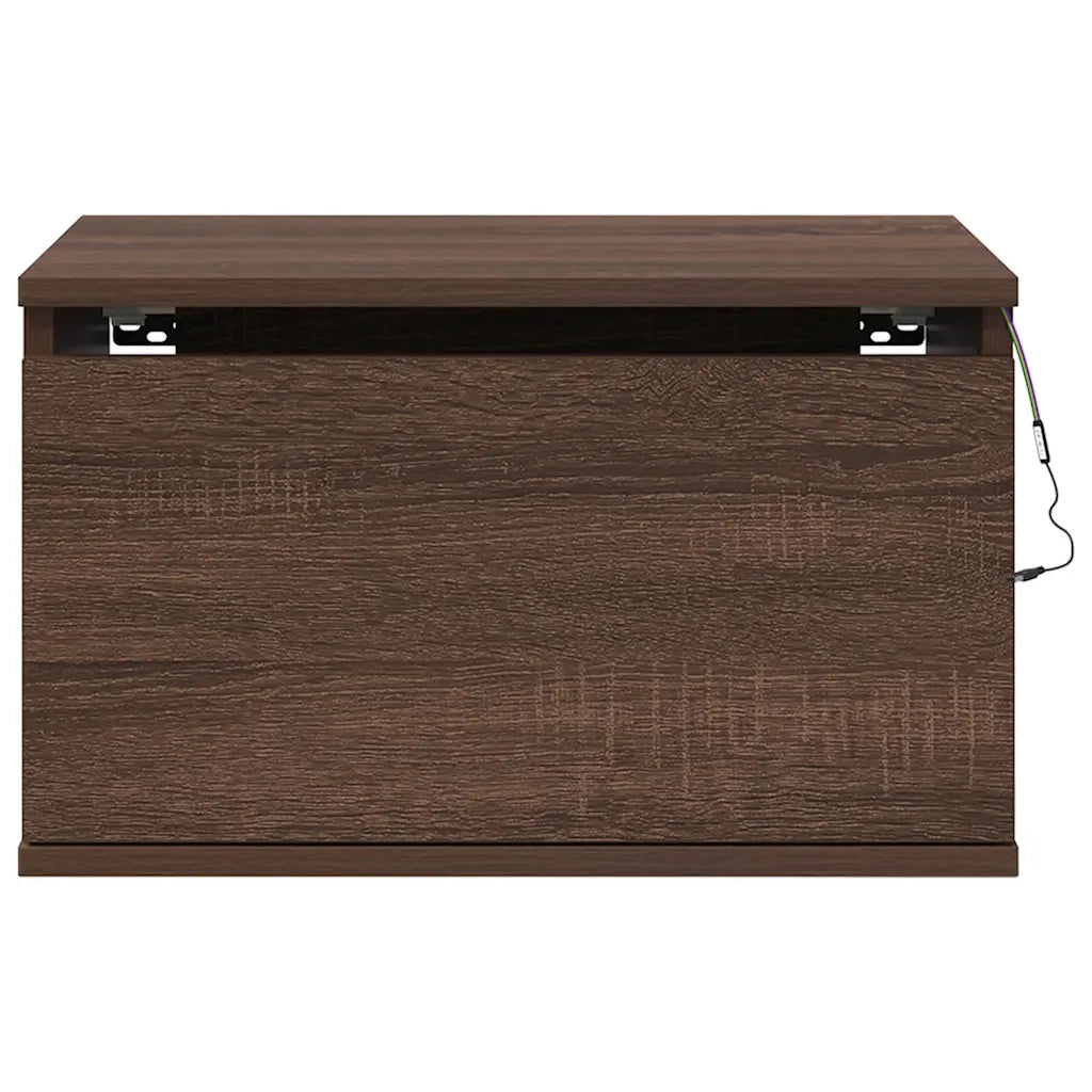 Comodino a Parete con luci LED Rovere Marrone 836838