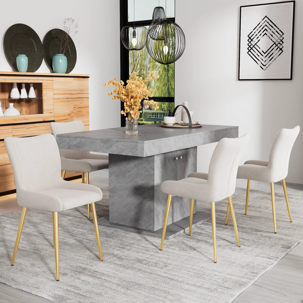 Sedia da Pranzo in Velluto con Gambe in Metallo Oro ¨C MINIMAL ¨C Set 4 Pezzi, Beige