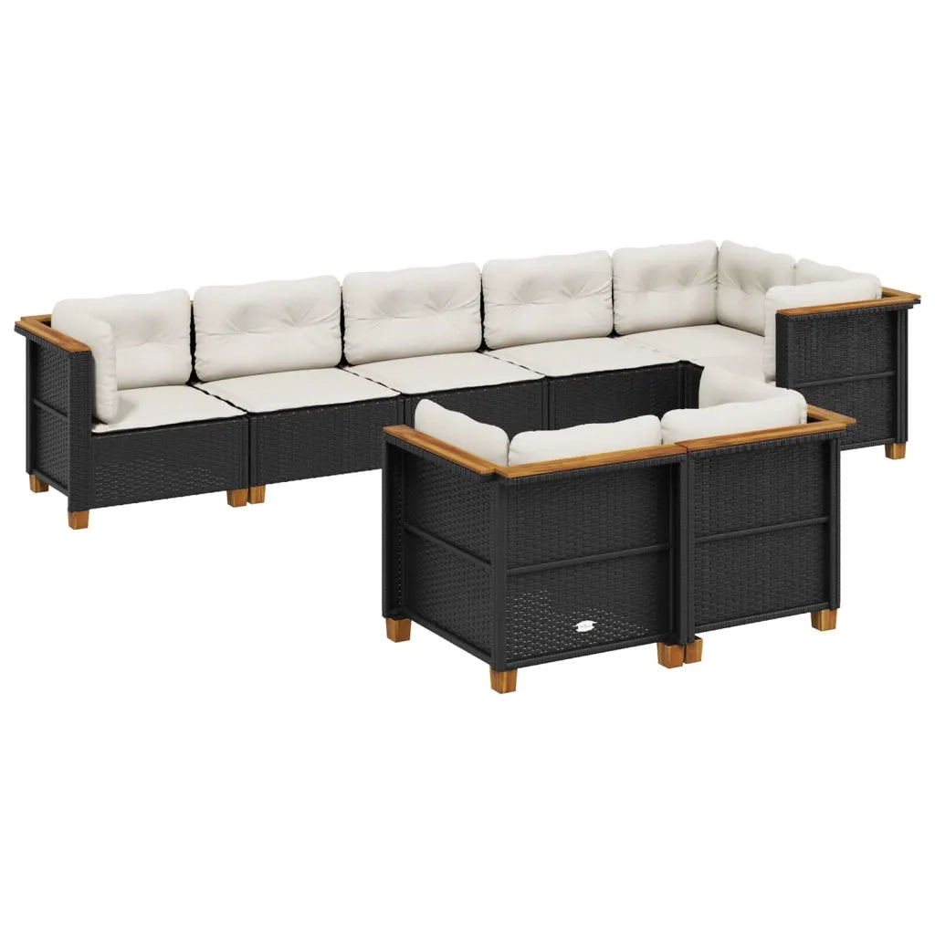 Set Divani da Giardino con Cuscini 8 pz Nero in Polyrattan