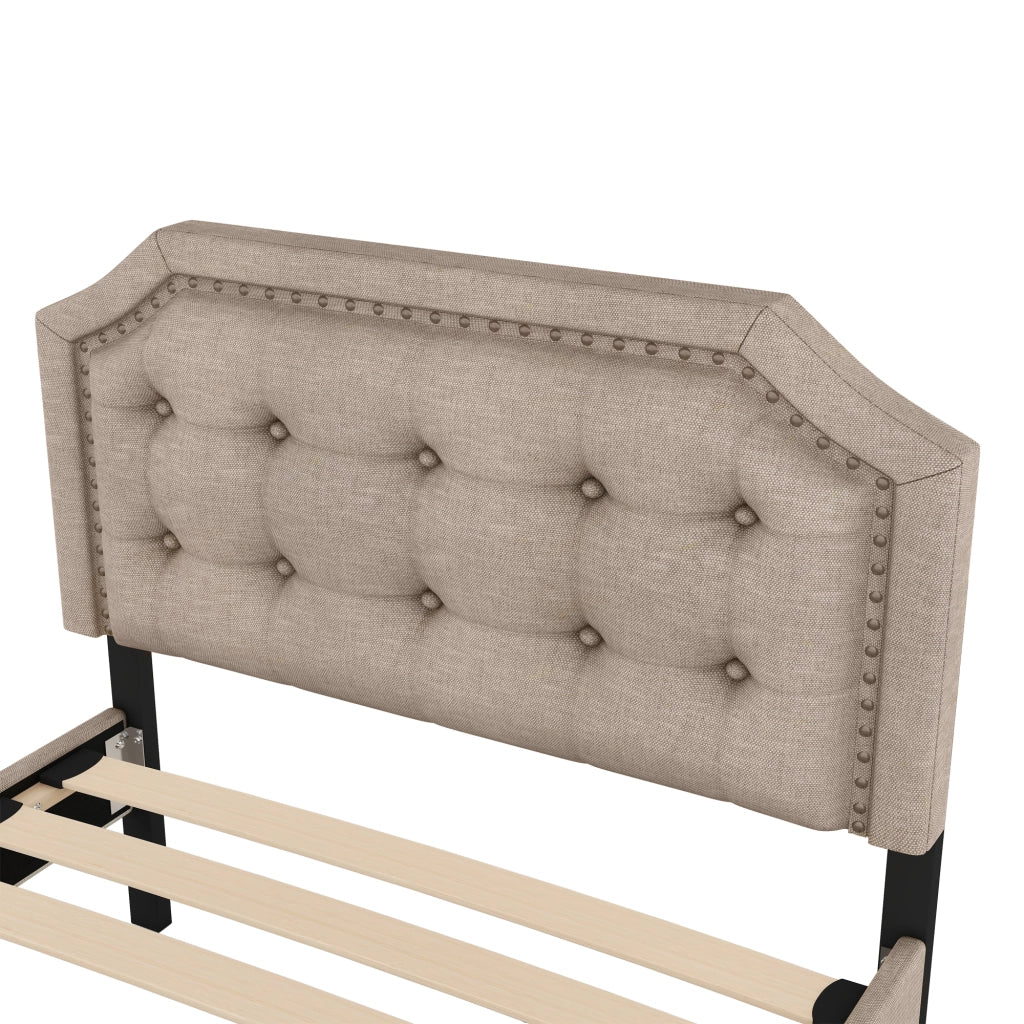 Letto Imbottito con Cassetti ¨C MINIMAL ¨C Singolo 90x200 Beige Scuro