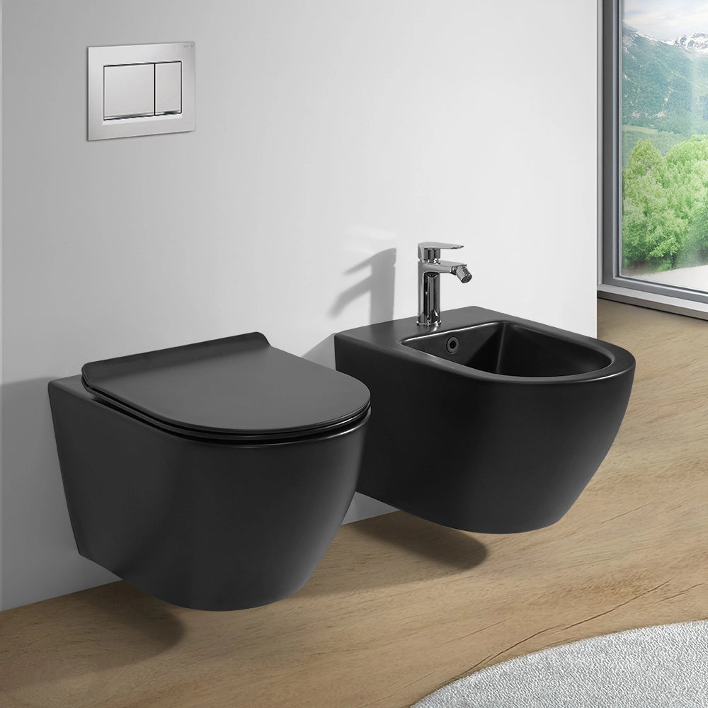 Wc sospeso rimless in ceramica nero opaco Tokyo