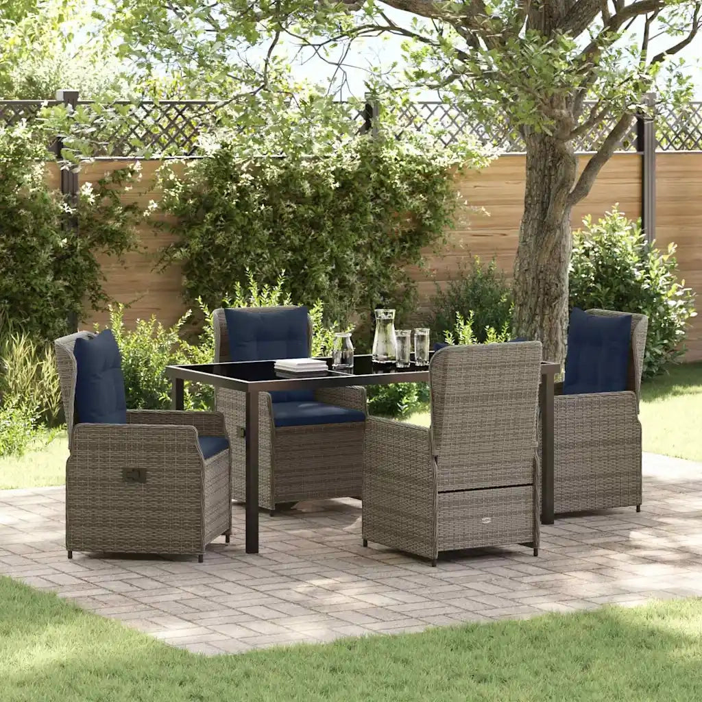 Set da Pranzo per Giardino 5 pcs Grigio Poly Rattan