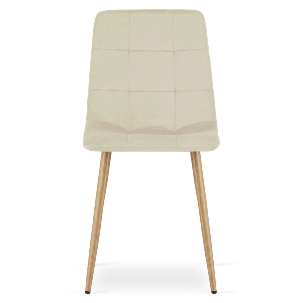 Sedia Kara in velluto beige chiaro con gambe effetto legno