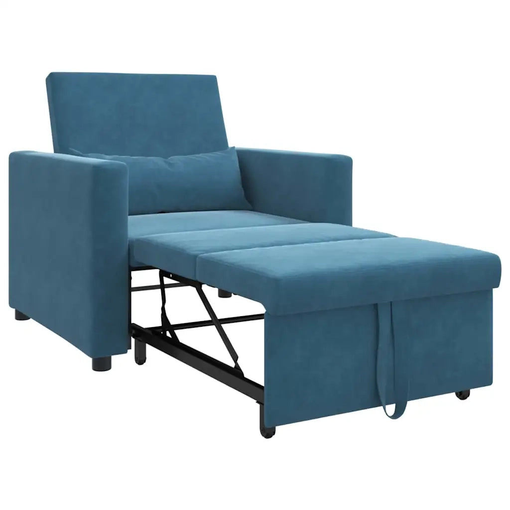 Divano letto estraibile singolo con ruote Blu Velluto 42002706