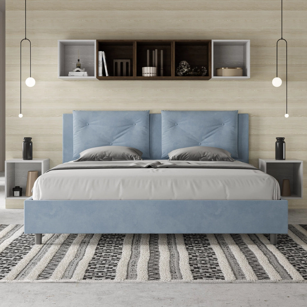 BS COM Letto senza rete imbottito 180x190 microfibra azzurro