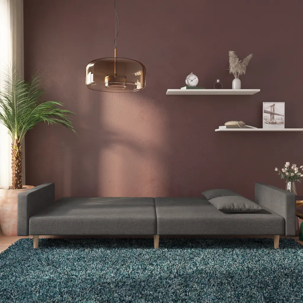 Divano Letto a 2 Posti con 2 Cuscini Grigio Scuro in Tessuto 375900