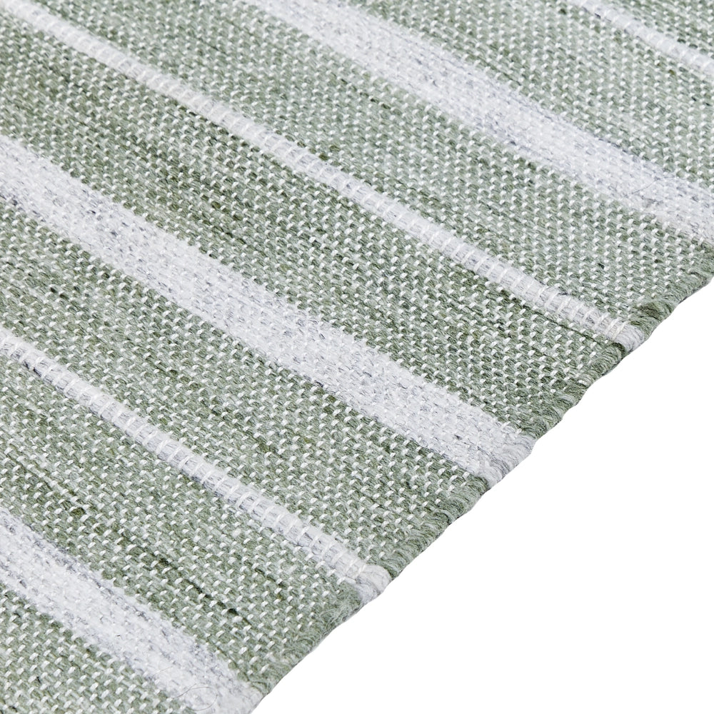 Tappeto verde 80 x 150 cm per soggiorno e camera da letto con frange a righe