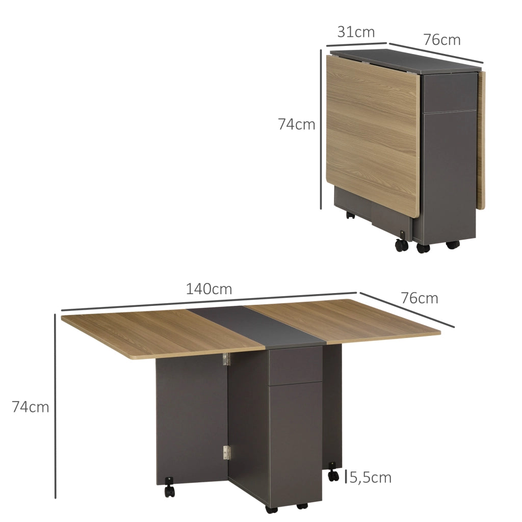 Tavolo da pranzo pieghevole con rotelle e cassetti ¨C Xylo ¨C Bianco 76x140x74 cm