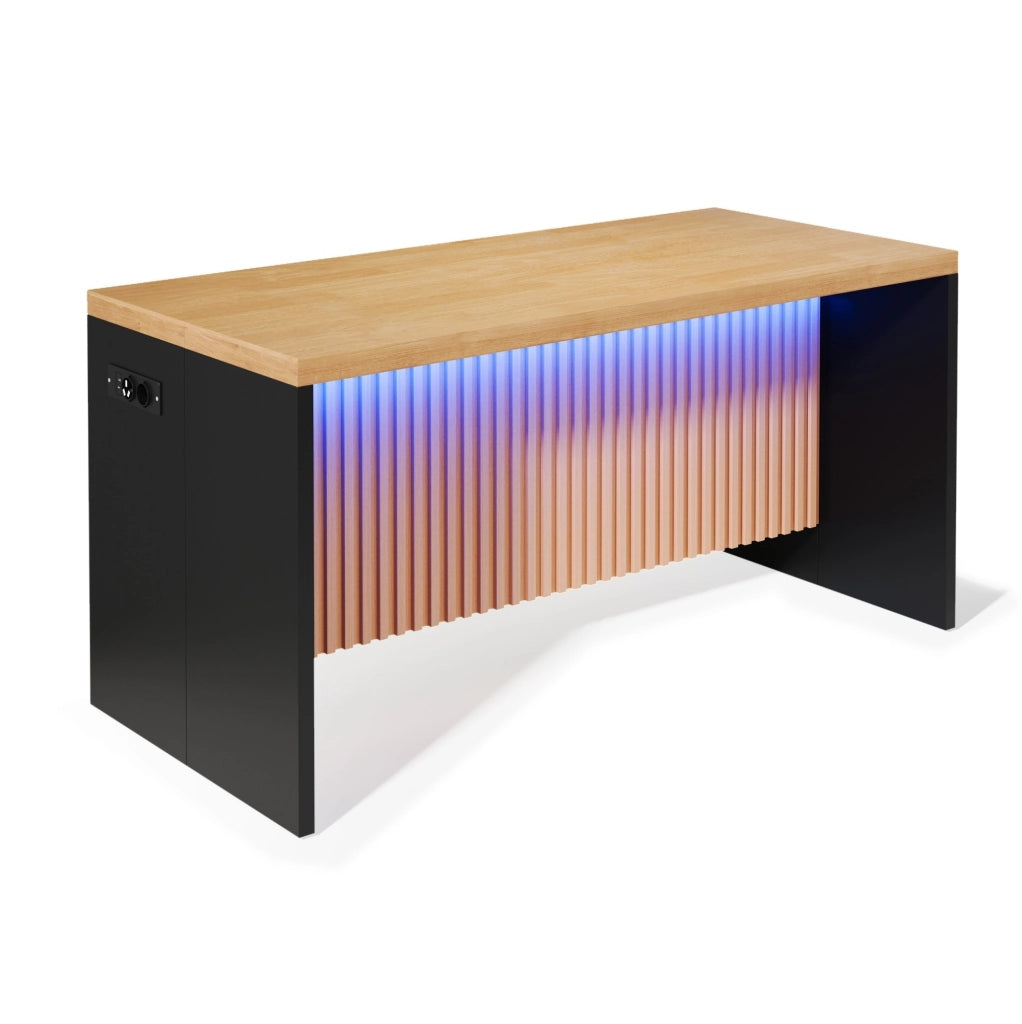 Isola cucina industrial 155x80x90 cm in MDF effetto legno e nero; con LED; prese e USB