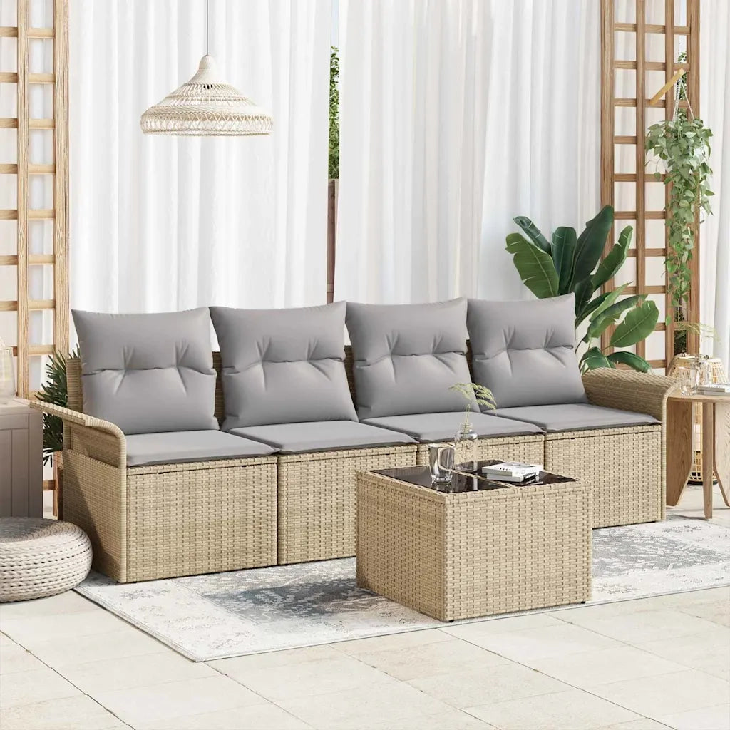 Set Divano da Giardino 5 pcs Beige e grigio polyrattan 3353899