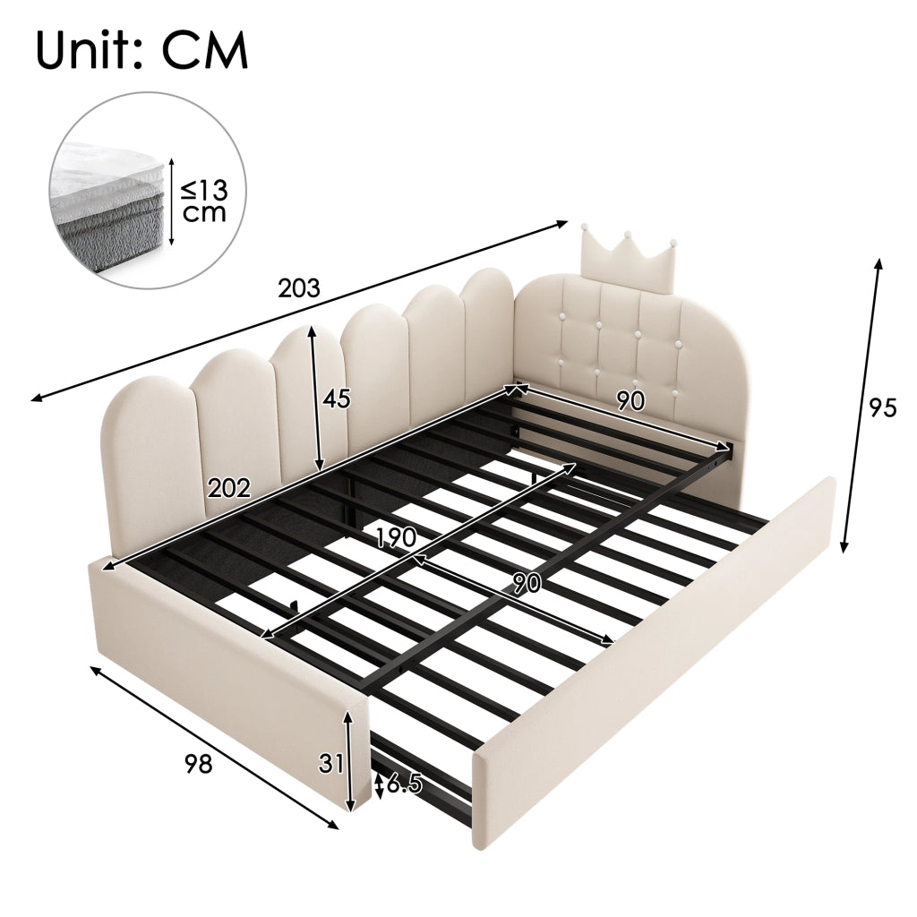Sofa letto con letto estraibile velluto beige 90x200 cm